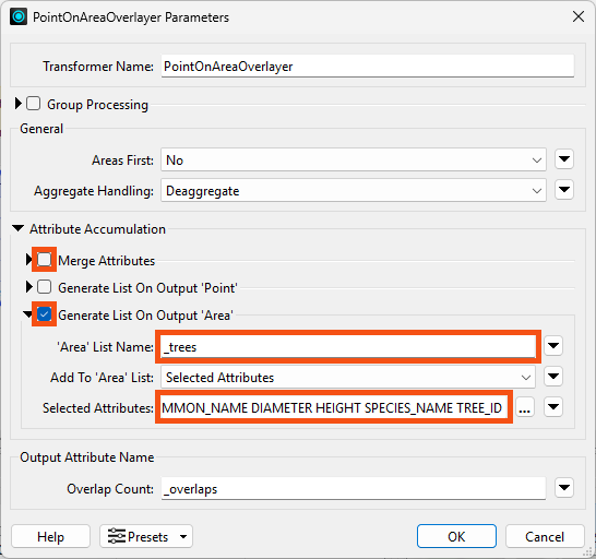 Don't Merge Attributes, Generate List on Area